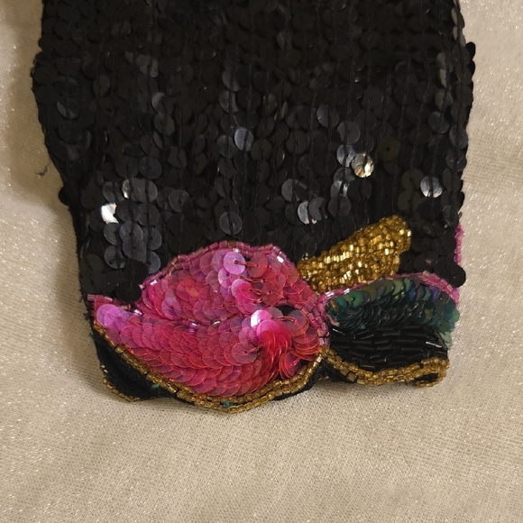 Judith Ann Silk Chic Black Sequin Dress with Floral Embellishments - Picture 12 of 16